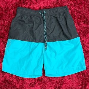 George Swim Trunks Shorts Teal Blue Casual Style Summer Medium Black